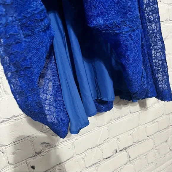 Sandro Paris Mikka Lace Dress Blue Tie Back Mini Fit & Flare Party Cocktail - Picture 7 of 11